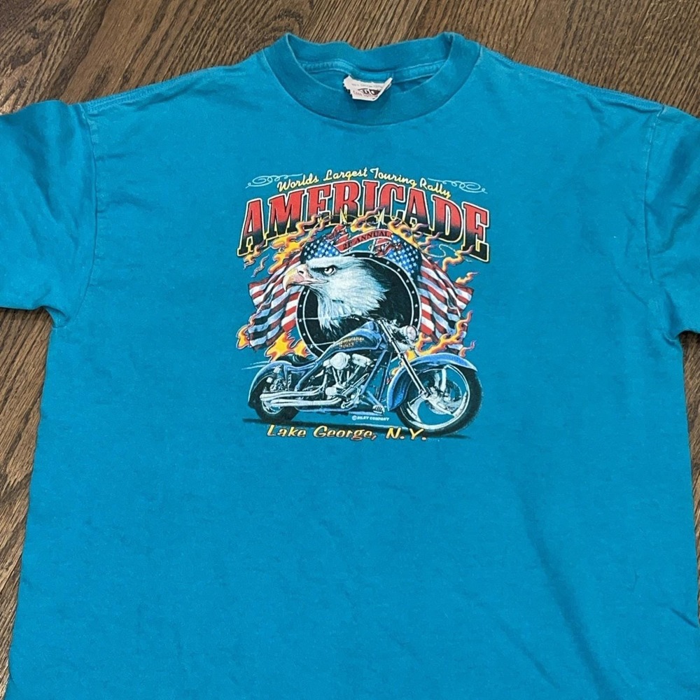Vintage Americade Motorcycle Rally Lake George T-Shirt Youth XL